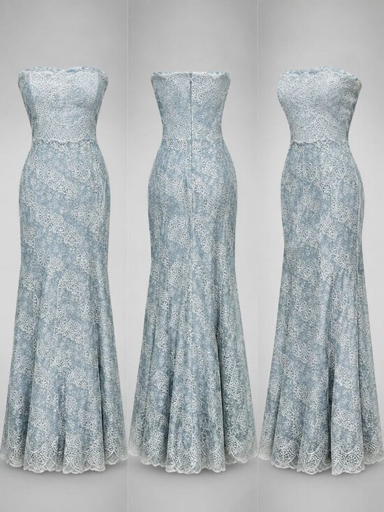 Teri Jon Dresses & Skirts - Rickie Freeman Teri Jon Women's Silver Gray Lace Strapless Evening Gown Size 16